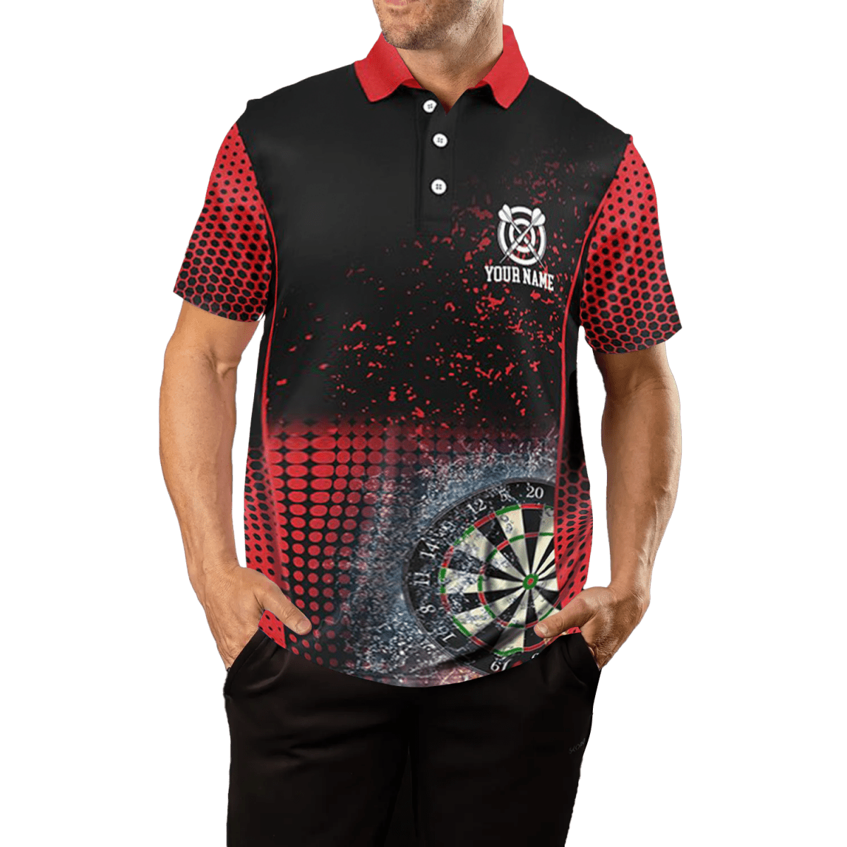 Herren Darts Polo Shirt | Rot Schwarz | Feuer & Wasser Design L1360 - Outfitsuche