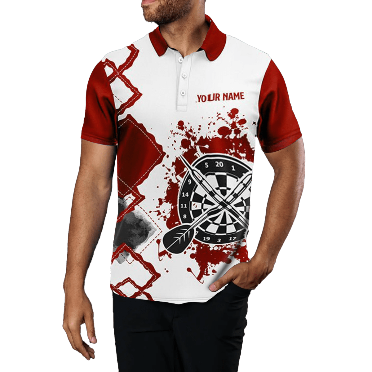 Herren Darts Polo Shirt, Rot - Weiß, Team Trikot, Größe M R489 - Outfitsuche