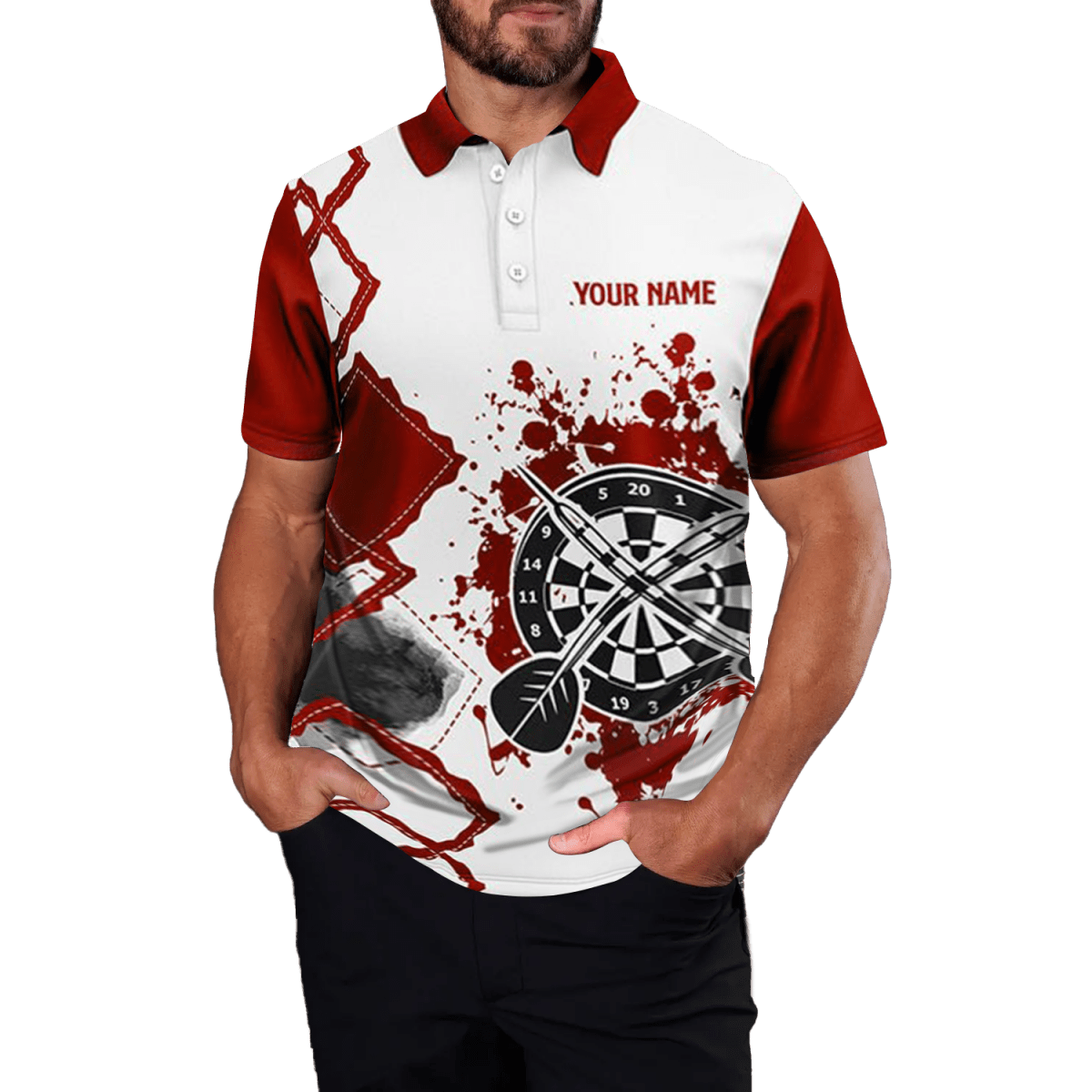 Herren Darts Polo Shirt, Rot - Weiß, Team Trikot, Größe M R489 - Outfitsuche