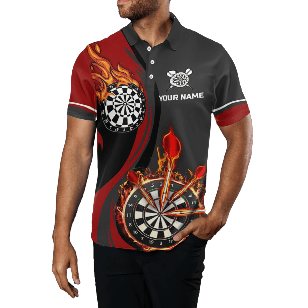 Herren Darts Polo Shirt - Rote Feuerflammen L1475 - Outfitsuche