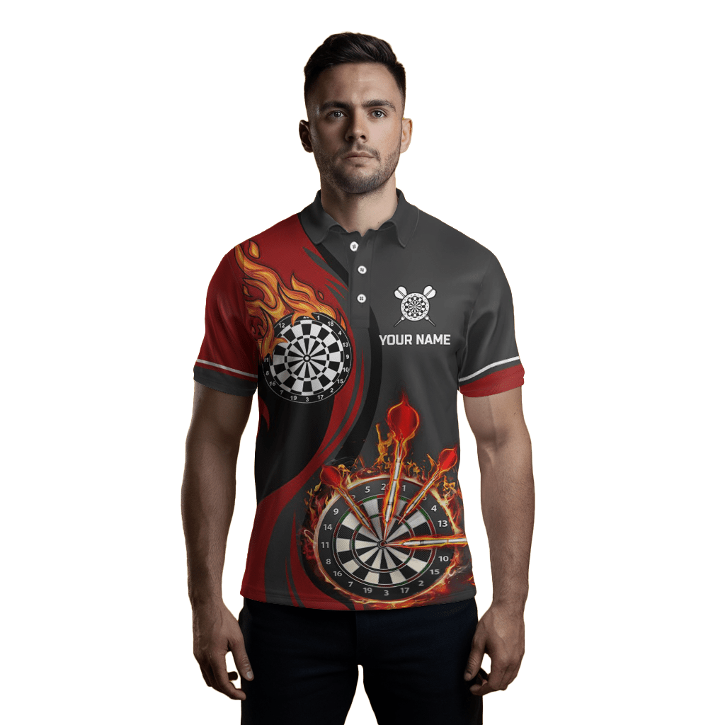 Herren Darts Polo Shirt - Rote Feuerflammen L1475 - Outfitsuche