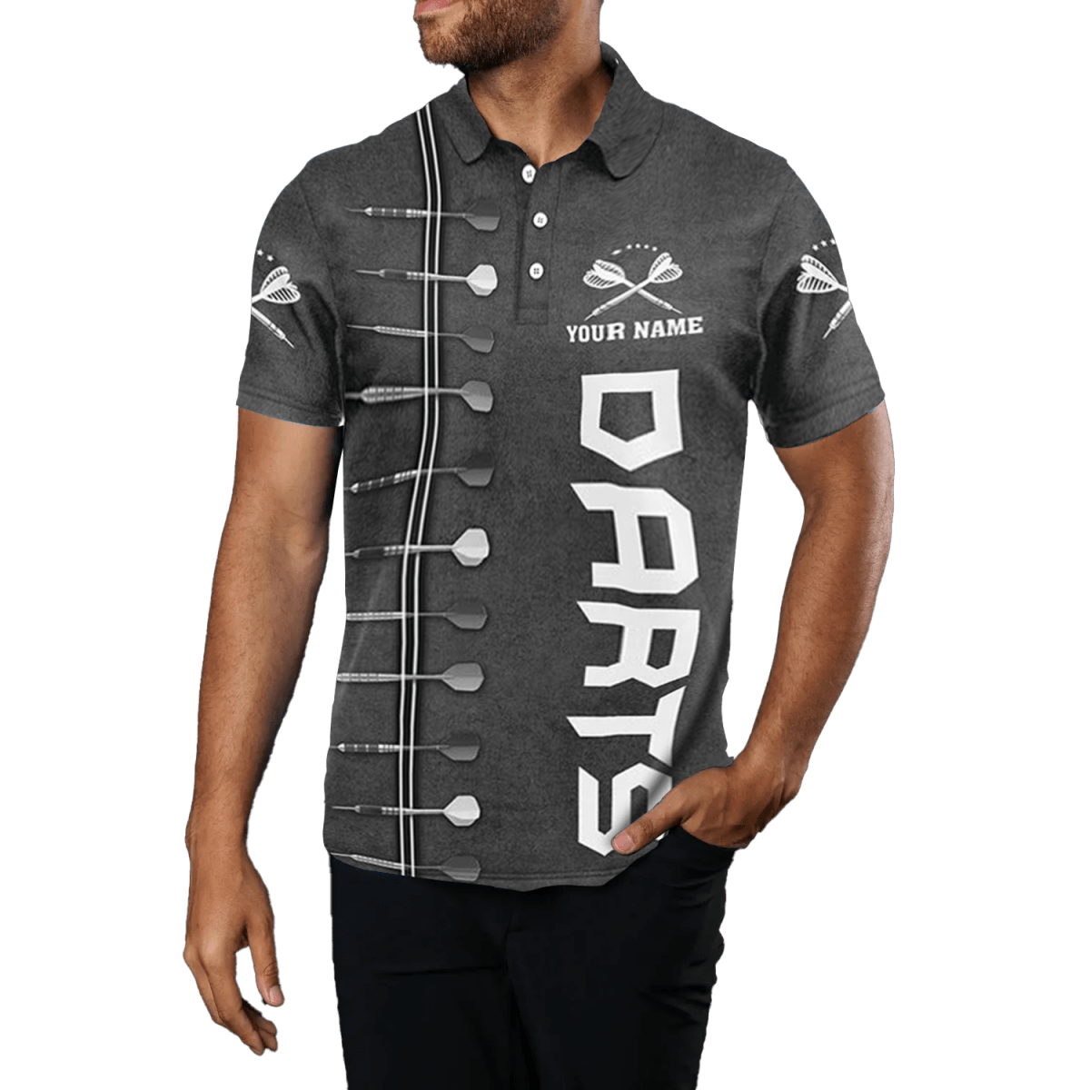 Herren Darts Polo Shirt Schwarz - Weiß 3D - Druck P309 - Outfitsuche