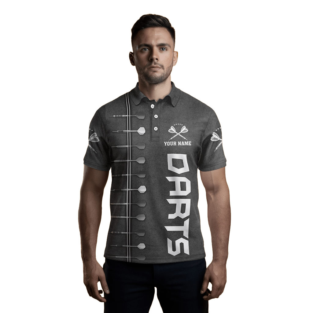 Herren Darts Polo Shirt Schwarz - Weiß 3D - Druck P309 - Outfitsuche