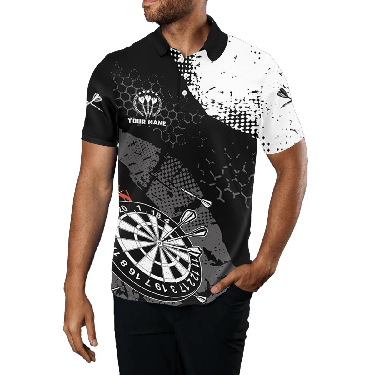 Herren Darts Polo Shirt Schwarz - Weiß Retro - Design y5462 - Outfitsuche