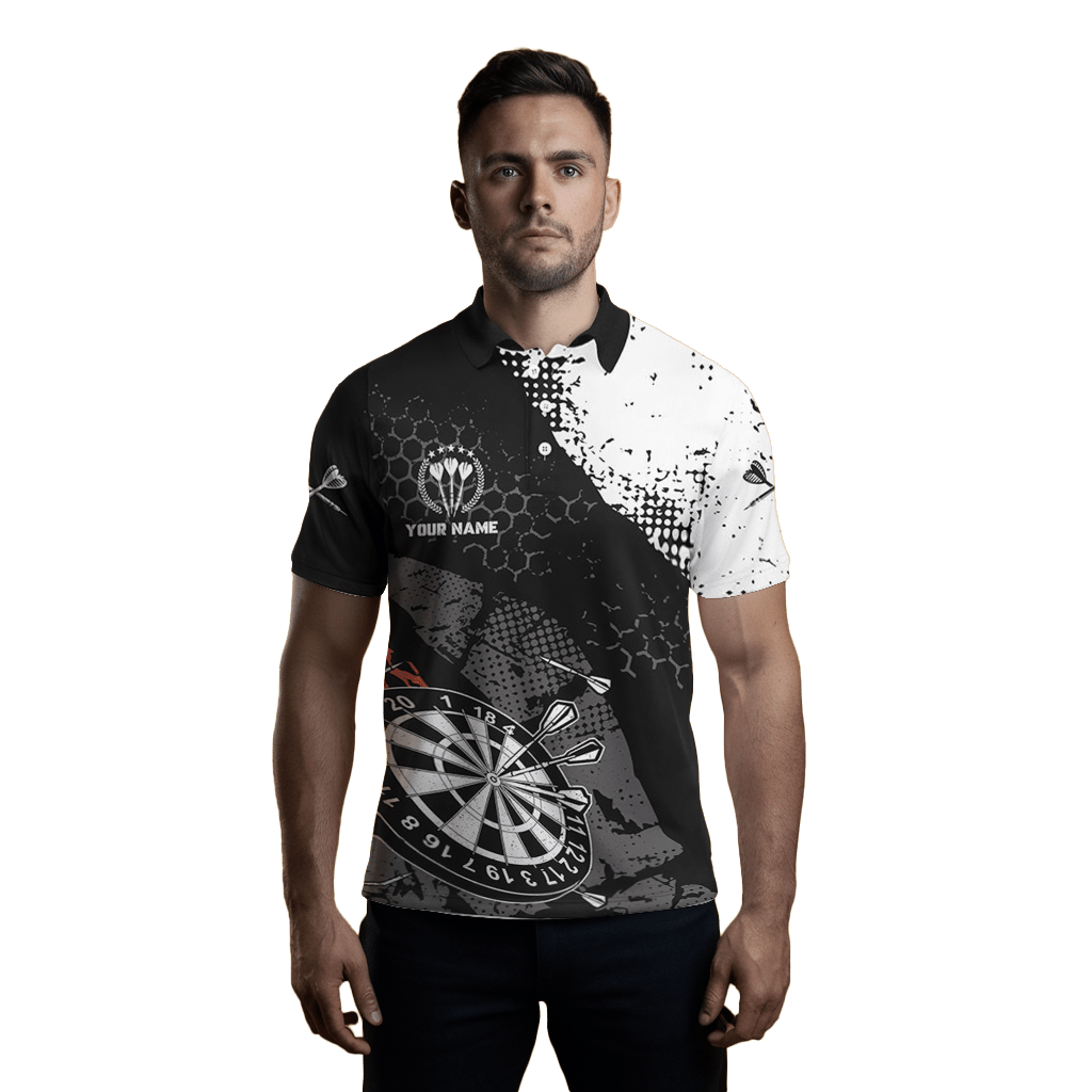 Herren Darts Polo Shirt Schwarz - Weiß Retro - Design y5462 - Outfitsuche