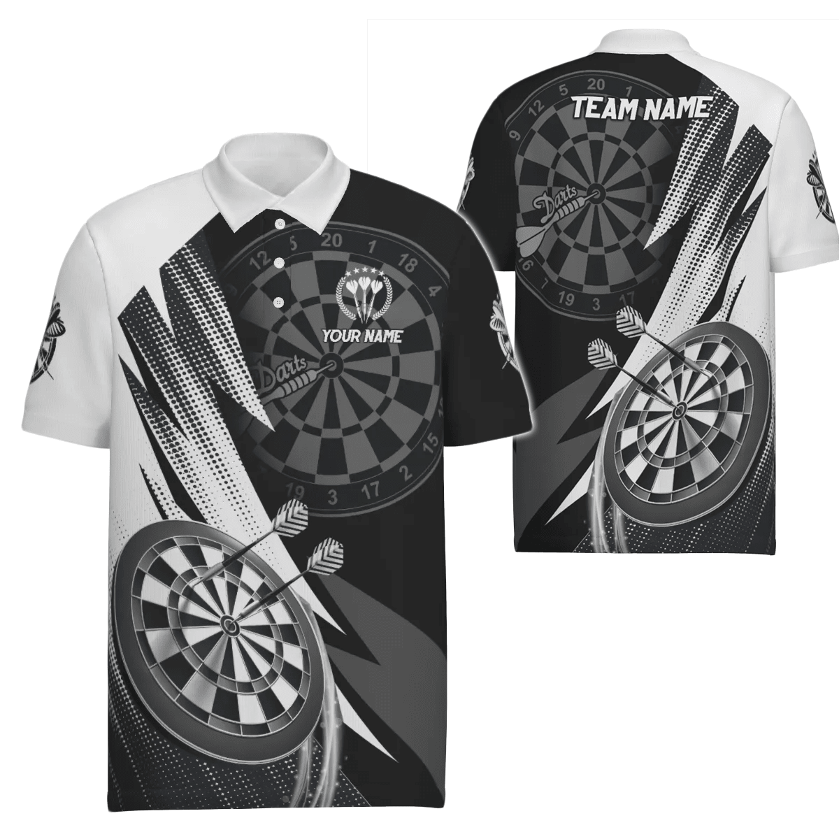 Herren Darts Polo Shirt, schwarz-weiß, Team Trikot O5645 - Outfitsuche