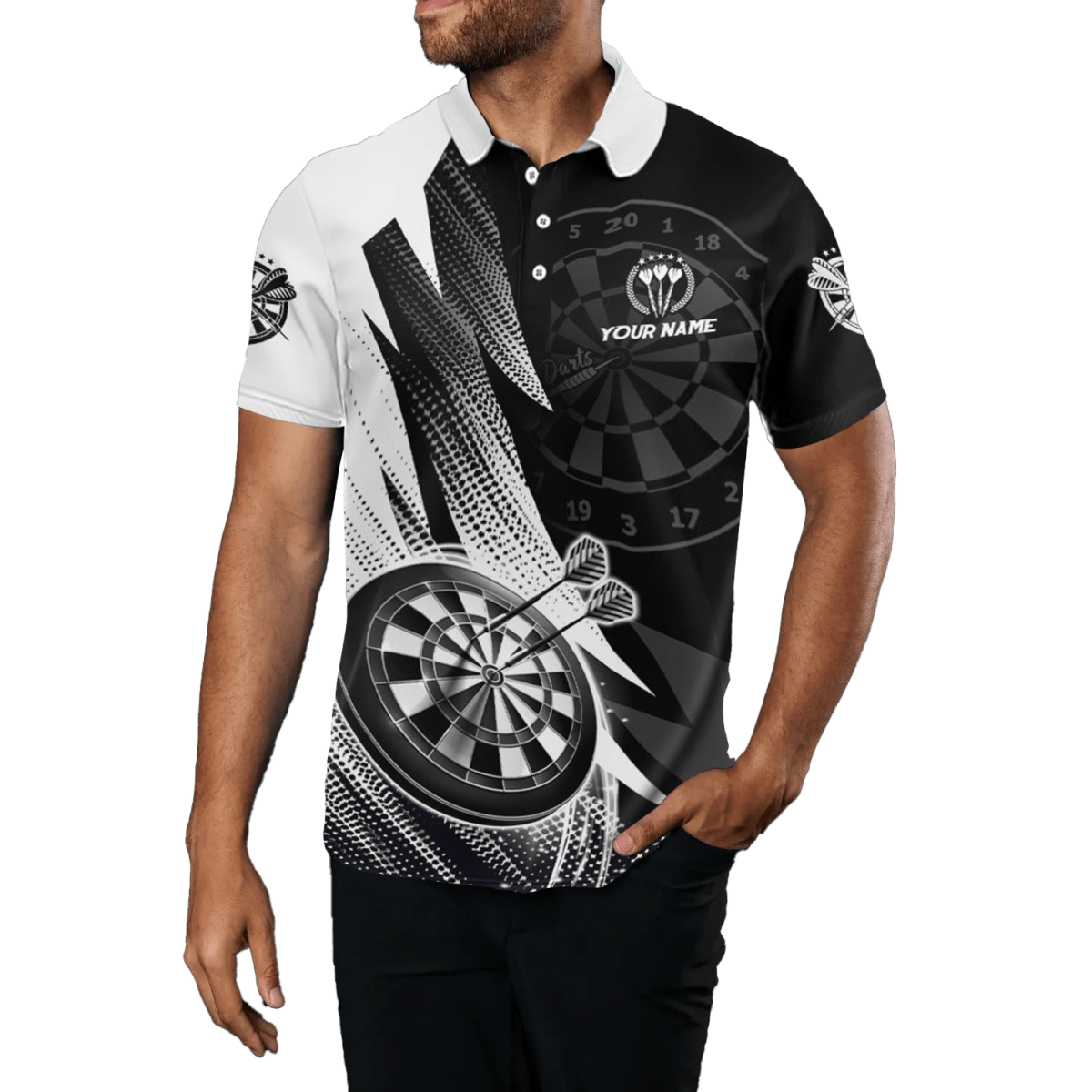 Herren Darts Polo Shirt, schwarz - weiß, Team Trikot O5645 - Outfitsuche