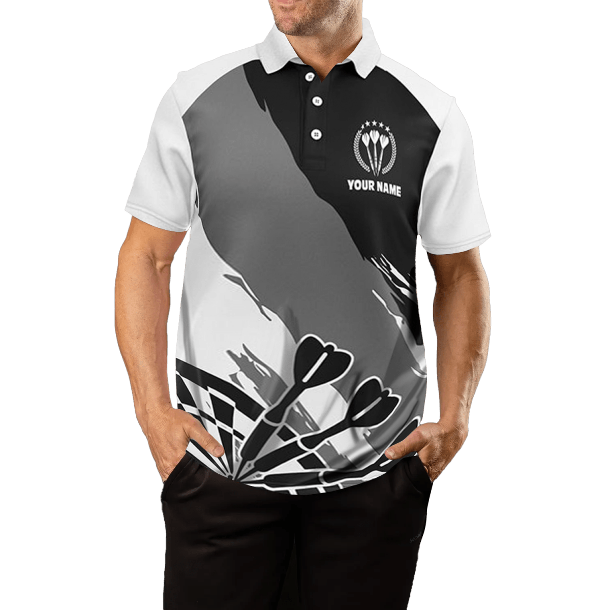 Herren Darts Polo Shirt, Schwarz - Weiß, Trikot Z874 - Outfitsuche