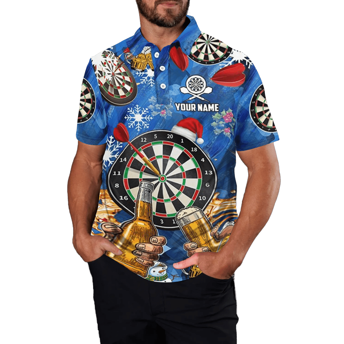 Herren Darts Polo Shirt - Weihnachts - Darttrikot - Darts und Bier - Schwarz A617 - Outfitsuche