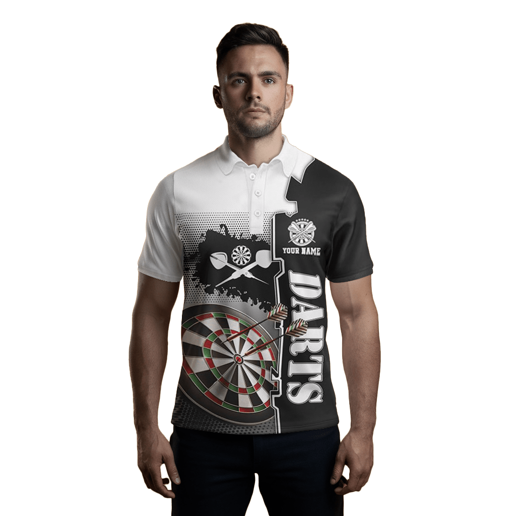 Herren Darts Polo Shirt Weiß/Schwarz | Dart Team Trikot | C677 - Outfitsuche