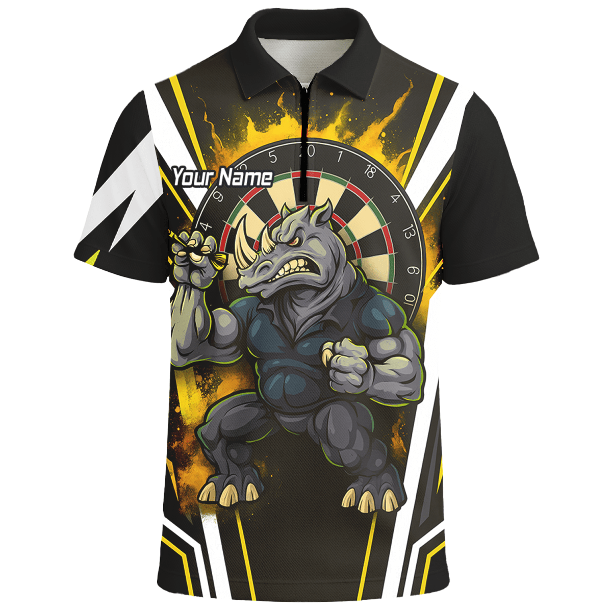 Herren Darts Polohemd – Aggressives Nashorn Design in Schwarz - Gold - Weiß (Individuell) U9140 - Outfitsuche