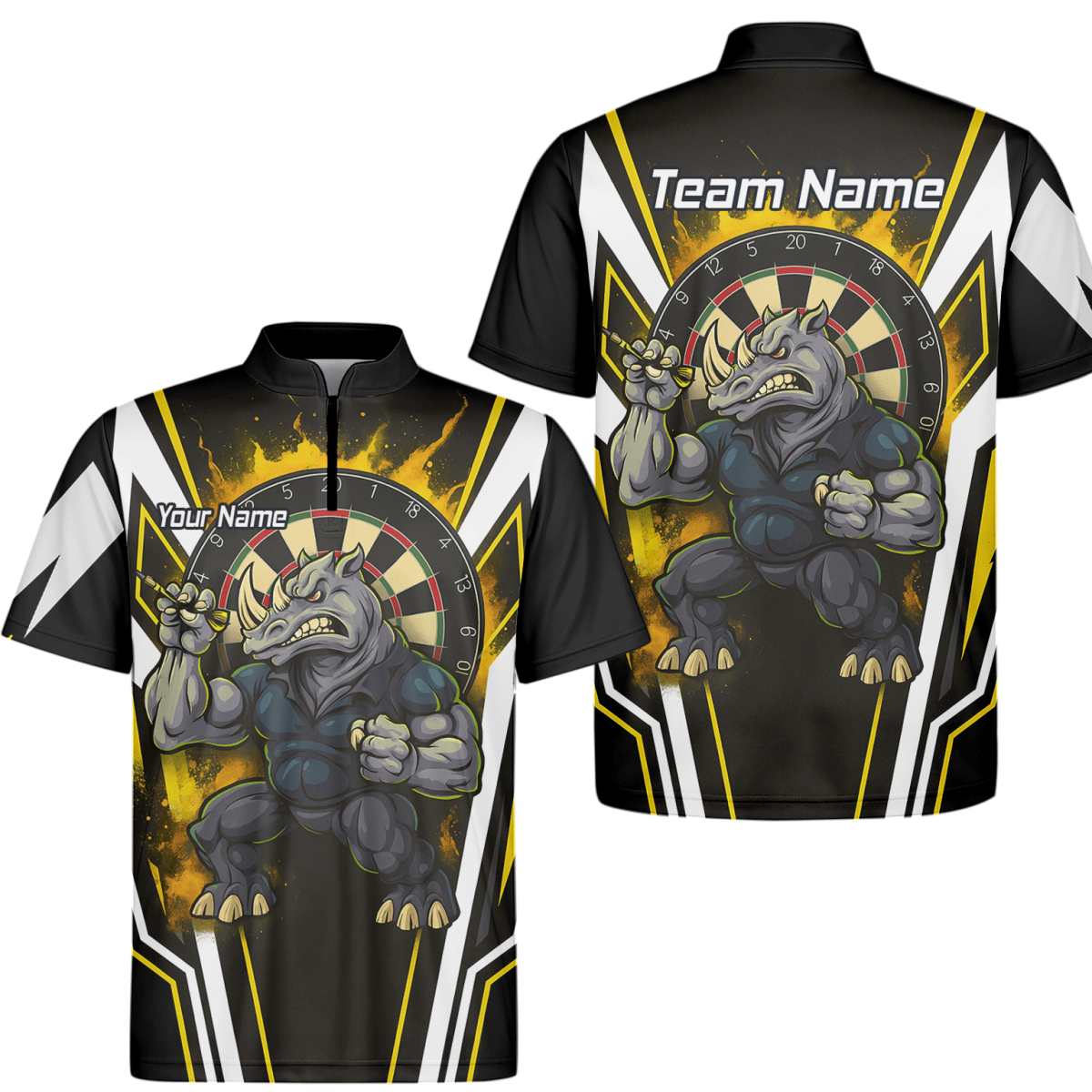 Herren Darts Polohemd – Aggressives Nashorn Design in Schwarz - Gold - Weiß (Individuell) U9140 - Outfitsuche