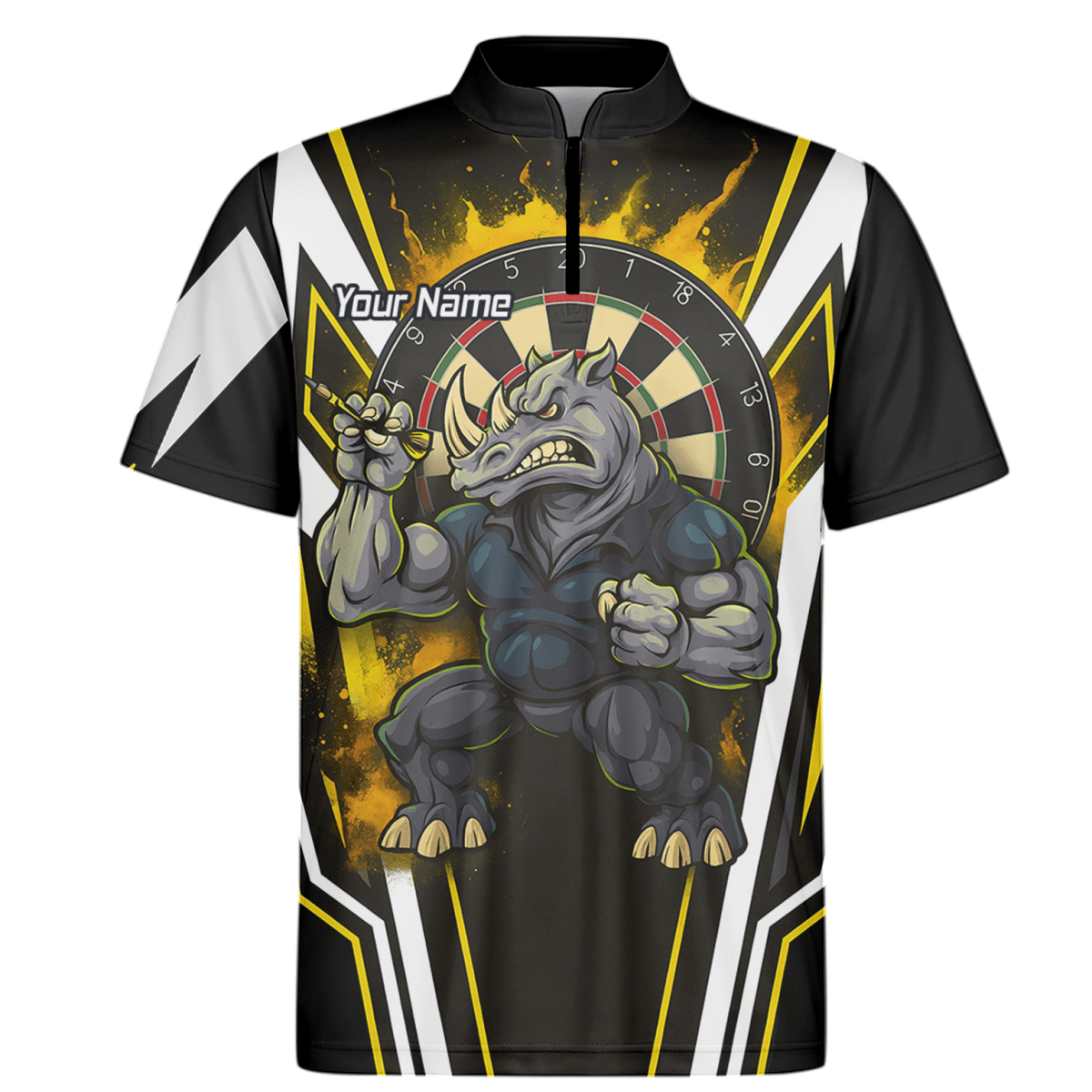 Herren Darts Polohemd – Aggressives Nashorn Design in Schwarz - Gold - Weiß (Individuell) U9140 - Outfitsuche