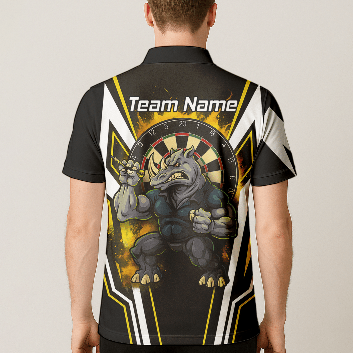 Herren Darts Polohemd – Aggressives Nashorn Design in Schwarz - Gold - Weiß (Individuell) U9140 - Outfitsuche