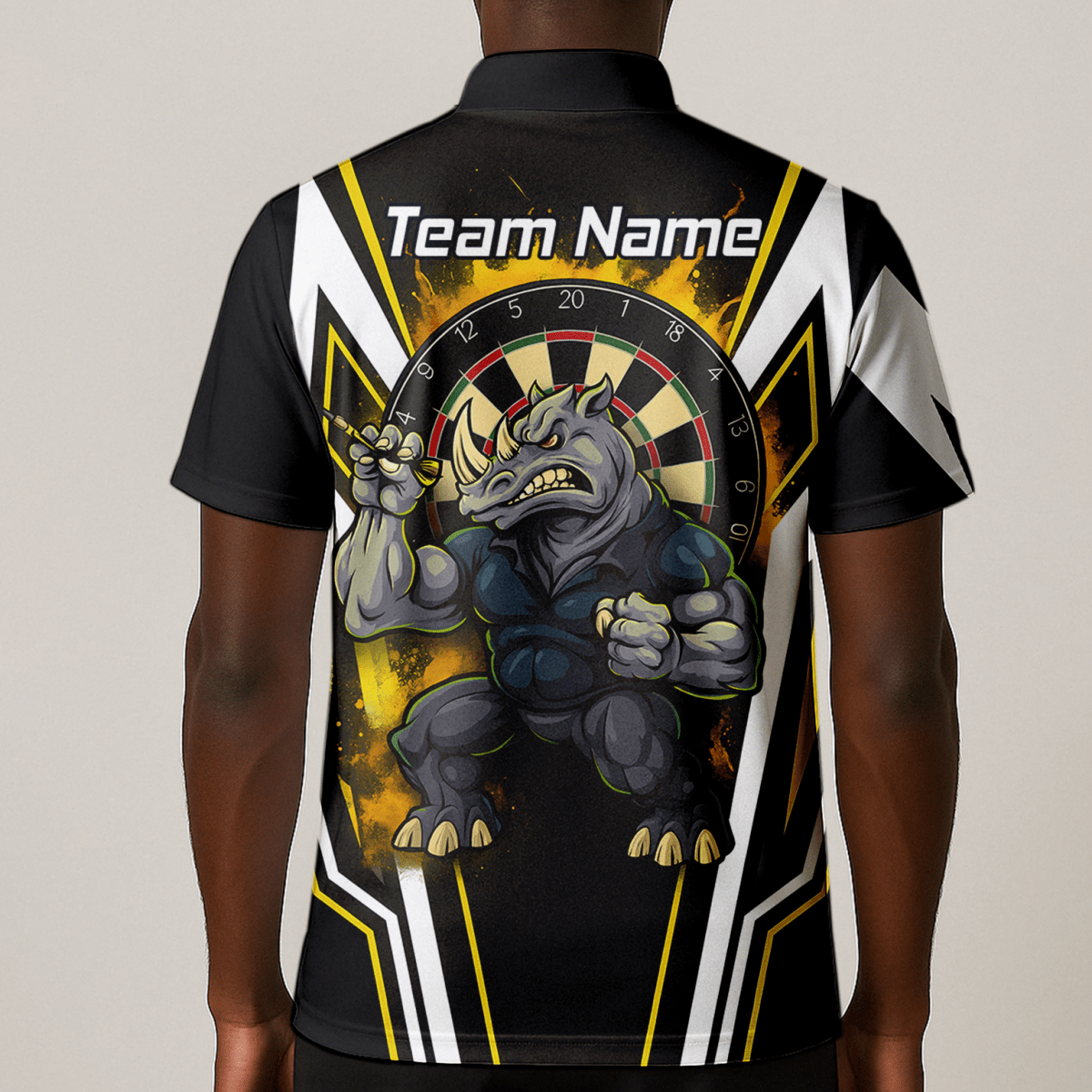 Herren Darts Polohemd – Aggressives Nashorn Design in Schwarz - Gold - Weiß (Individuell) U9140 - Outfitsuche