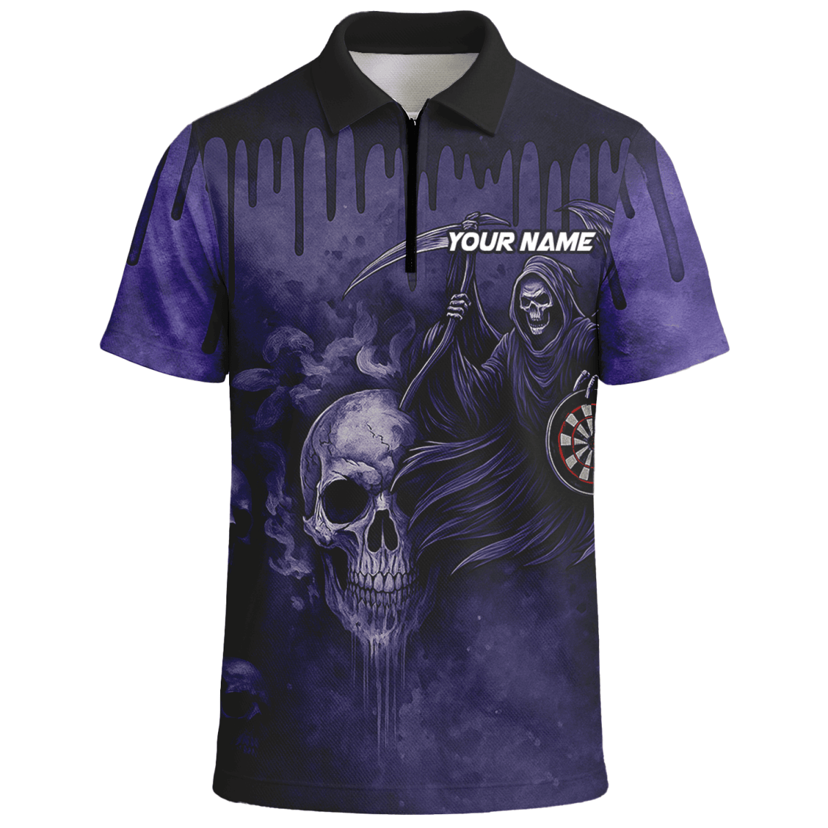 Herren Darts Poloshirt Personalisiert – Grunge Totenkopf Schwarz Rot A5652 - Outfitsuche