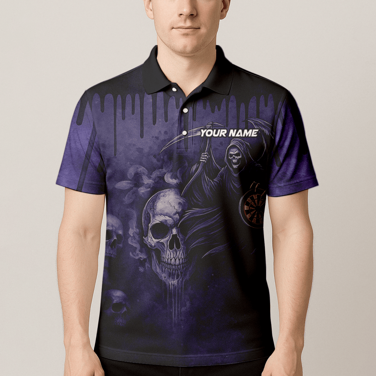 Herren Darts Poloshirt Personalisiert – Grunge Totenkopf Schwarz Rot A5652 - Outfitsuche
