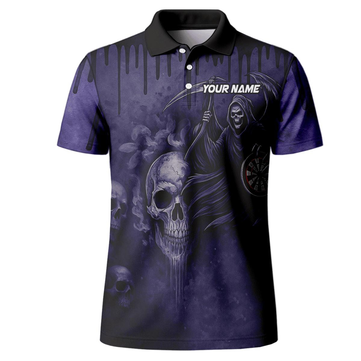 Herren Darts Poloshirt Personalisiert – Grunge Totenkopf Schwarz Rot A5652 - Outfitsuche