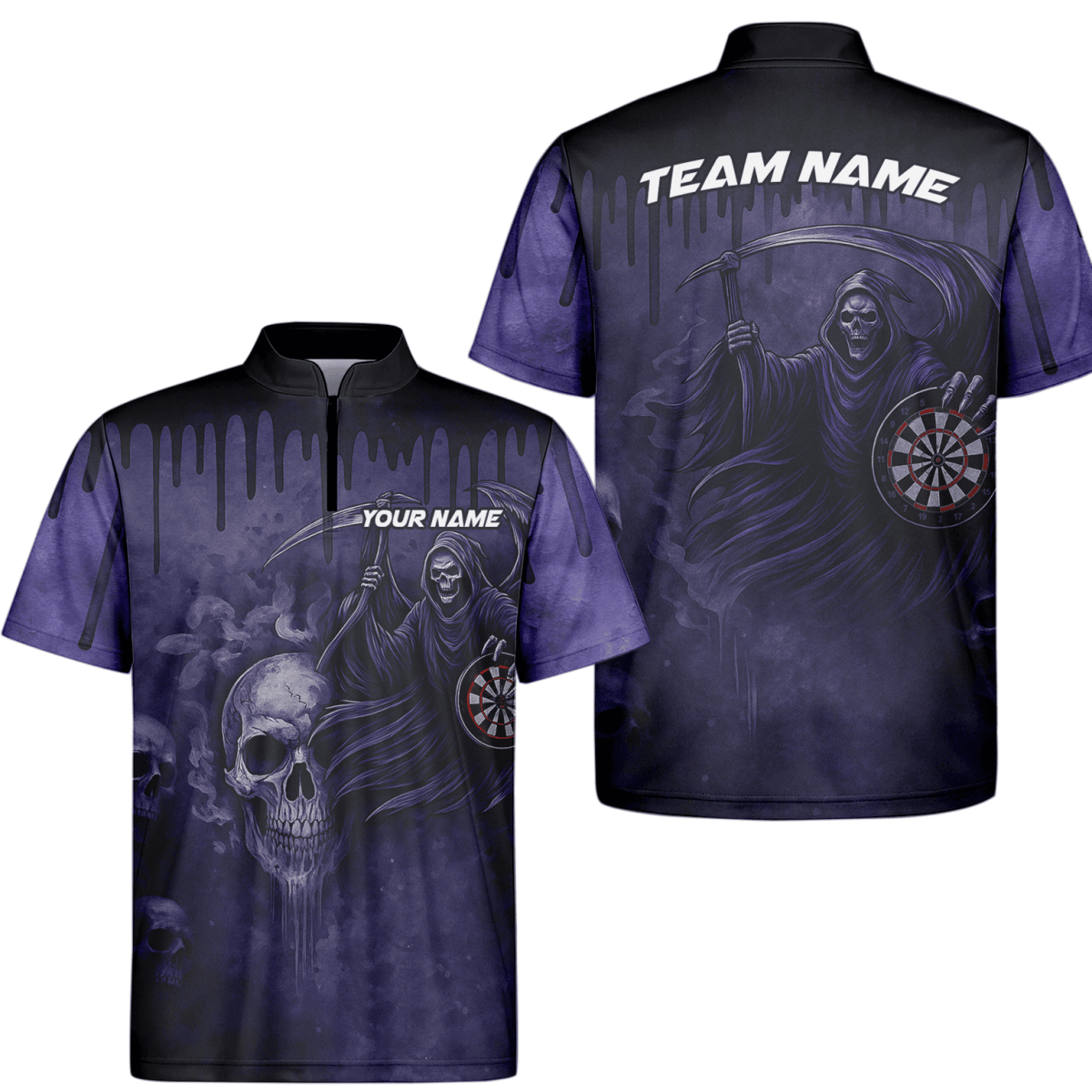 Herren Darts Poloshirt Personalisiert – Grunge Totenkopf Schwarz Rot A5652 - Outfitsuche