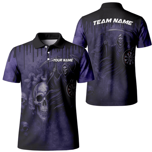Herren Darts Poloshirt Personalisiert – Grunge Totenkopf Schwarz Rot A5652 - Outfitsuche