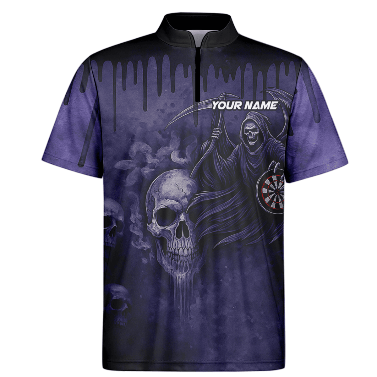 Herren Darts Poloshirt Personalisiert – Grunge Totenkopf Schwarz Rot A5652 - Outfitsuche