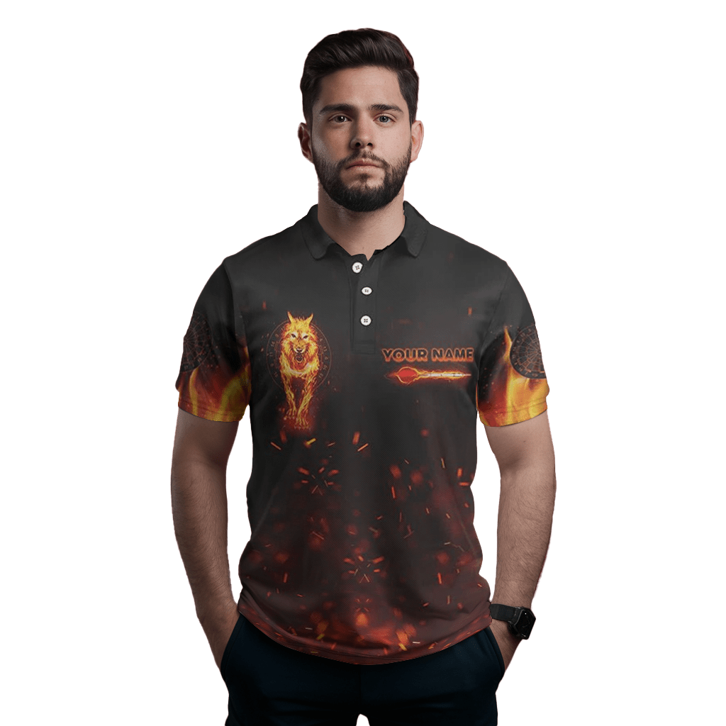 Herren Darts - Trikot Polo mit Feuer - Darts - Wolf - Motiv, Schwarz/Rot, Teamspieler H7790 - Outfitsuche