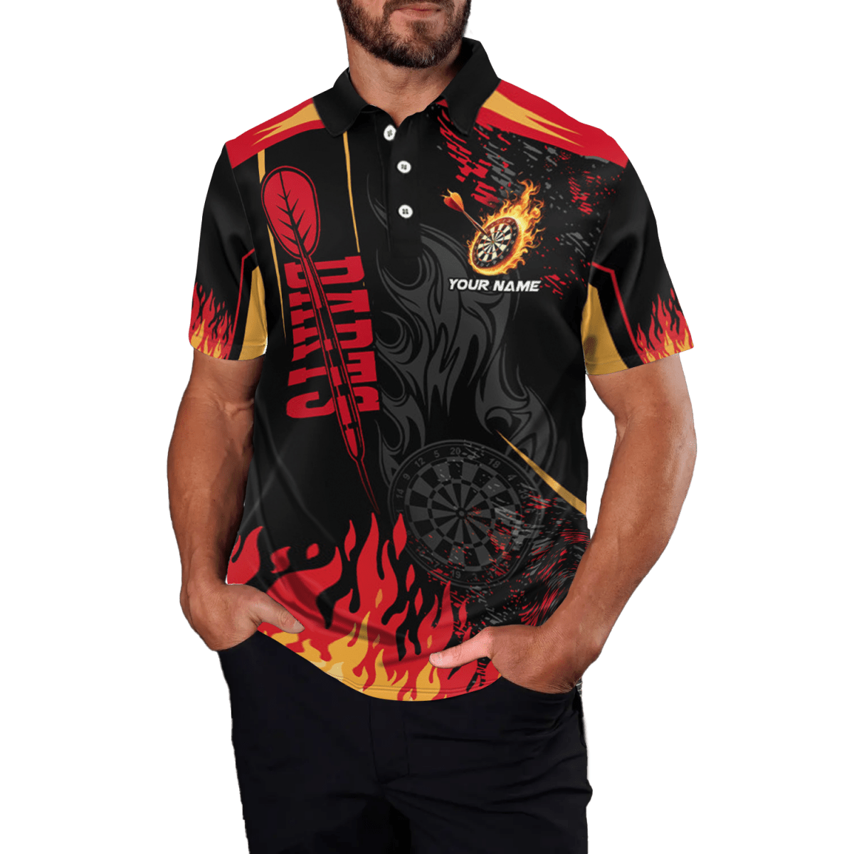 Herren Dartscheibe Feuer Flamme 3D - gedrucktes Poloshirt T1437 - Outfitsuche