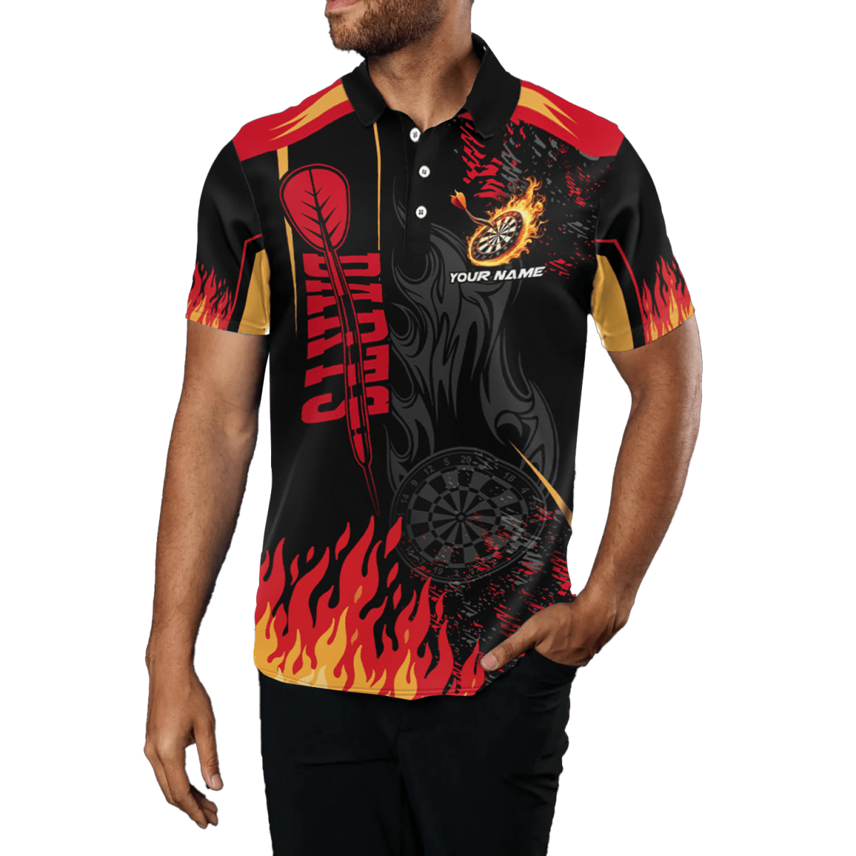 Herren Dartscheibe Feuer Flamme 3D - gedrucktes Poloshirt T1437 - Outfitsuche