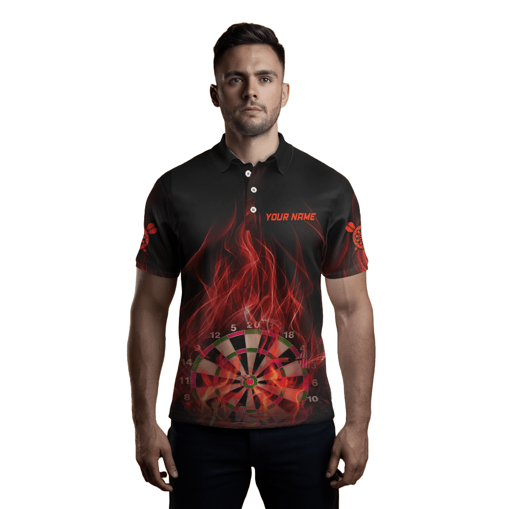 Herren - Dartshirt in Rot mit Feuerflammen - Motiv | Dart - Polo - Shirt | Darttrikot l1327 - Outfitsuche