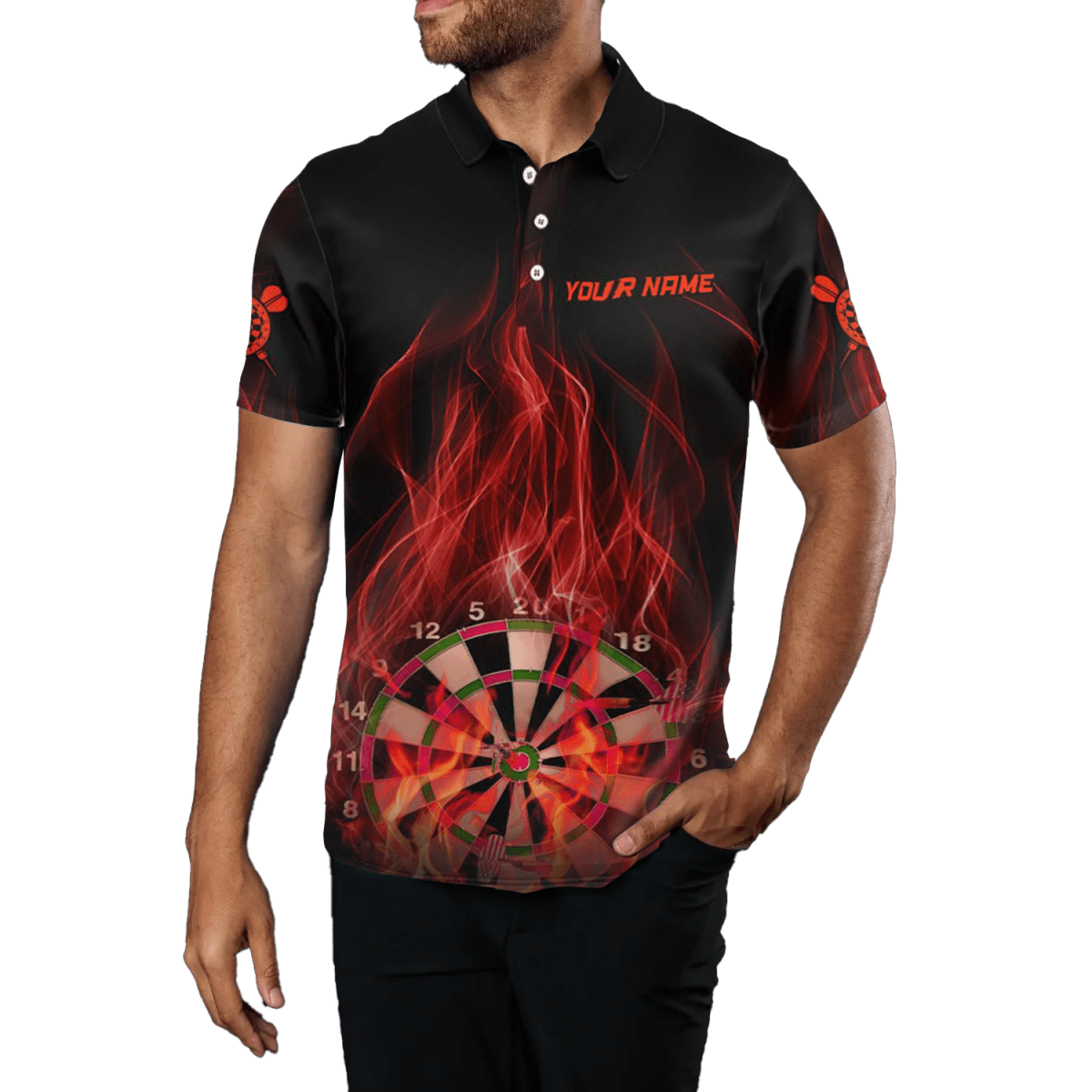 Herren - Dartshirt in Rot mit Feuerflammen - Motiv | Dart - Polo - Shirt | Darttrikot l1327 - Outfitsuche