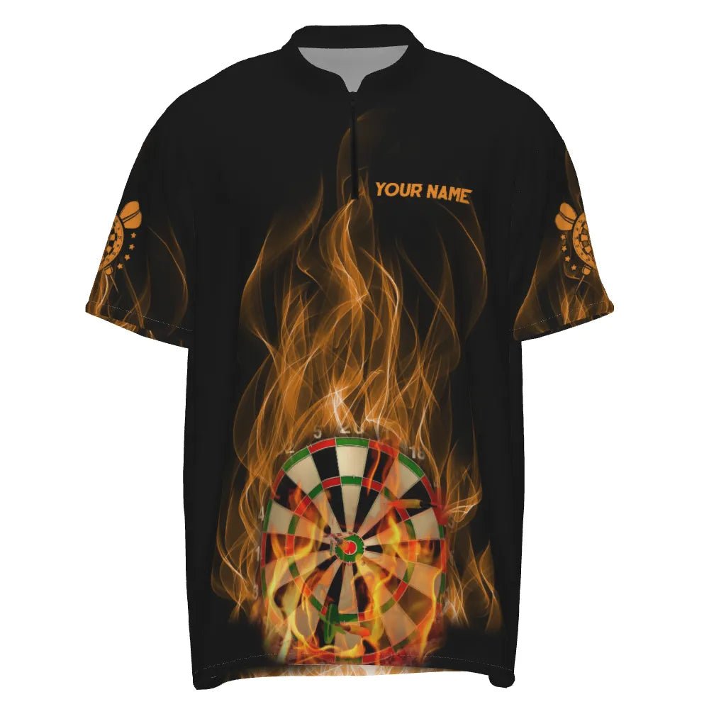 Herren Dartshirt mit Feuerflammen-Motiv, individuell anpassbares 1/4 Zip Dartshirt, Darttrikot für Männer V359 - Outfitsuche