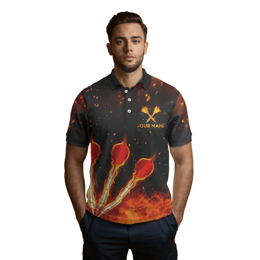 Herren - Dartspoloshirt in Orange mit Feuerflammen - Adler | Dartshirt | Darttrikot L1441 - Outfitsuche