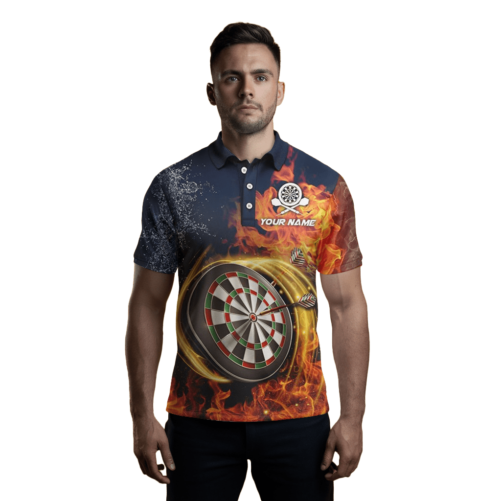 Herren Darttrikot Polo "Water & Fire" mit Namen, Blitz und Donner, für Männer P977 - Outfitsuche