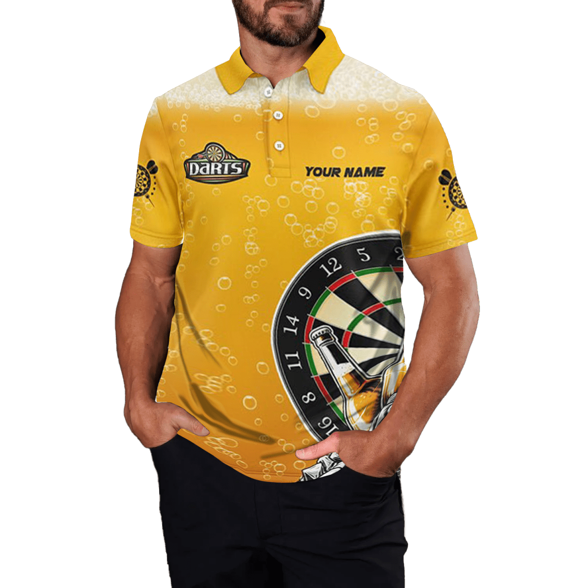 Herren Gelb Darts & Bier Polo/Viertel - Zip Custom Shirts T1982 - Outfitsuche