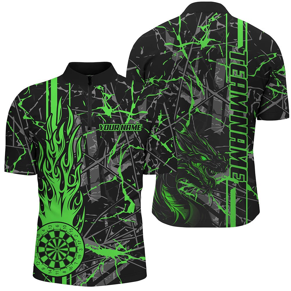 Herren Grunge Darttrikot in Grün - Feuerflammen - Drache Darts Liga mit individuellem Namen T2604 - Outfitsuche