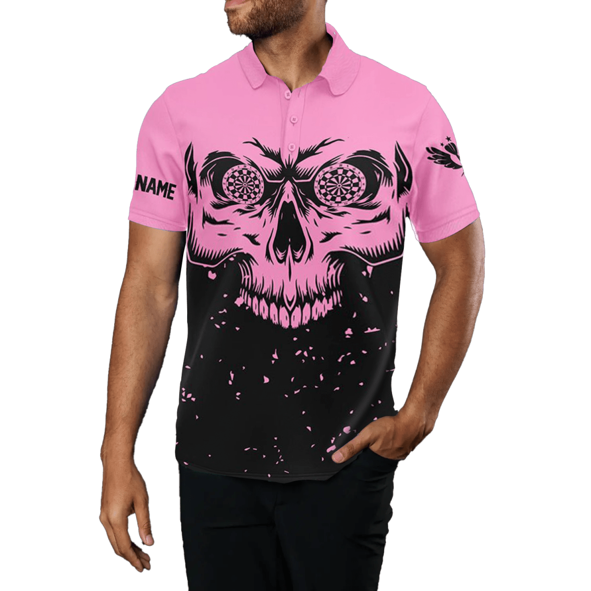 Herren Grunge Pink Black Skull Darts Polo & Zip Shirts T1887 - Outfitsuche