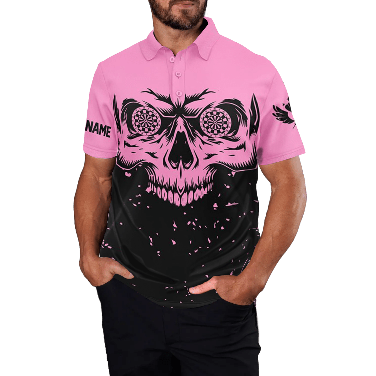 Herren Grunge Pink Black Skull Darts Polo & Zip Shirts T1887 - Outfitsuche