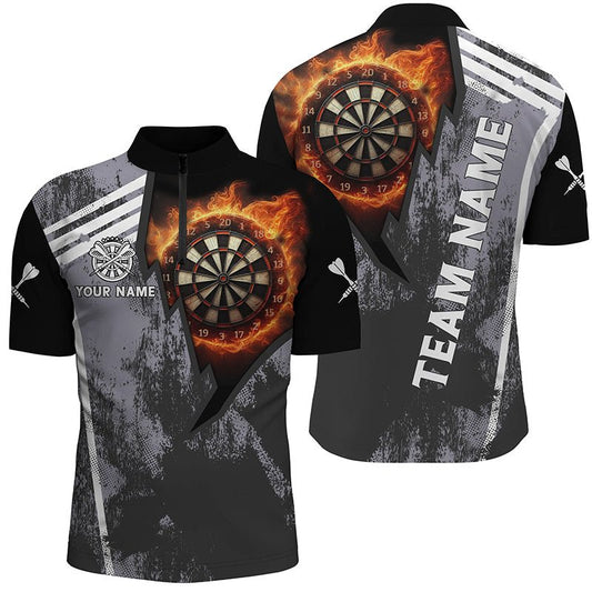 Herren Grunge Schwarz Feuer Dartscheibe Viertel - Reißverschluss Dartshirt V1078 - Outfitsuche