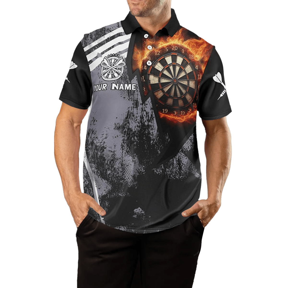 Herren Grunge Schwarzes Flammen Dart Polo Shirt V1078 - Outfitsuche