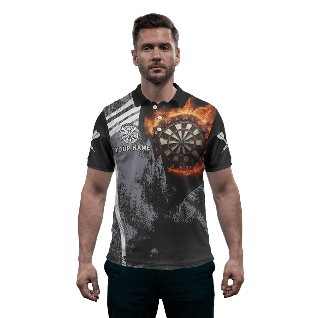 Herren Grunge Schwarzes Flammen Dart Polo Shirt V1078 - Outfitsuche