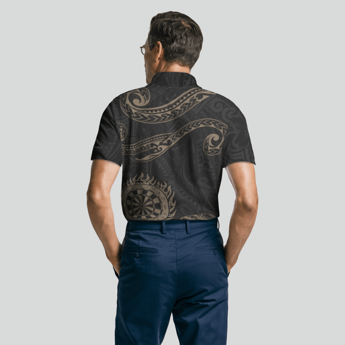 Herren Hawaiianisches Dart Polo Shirt, Goldene Tribal Flamme Y732 - Outfitsuche