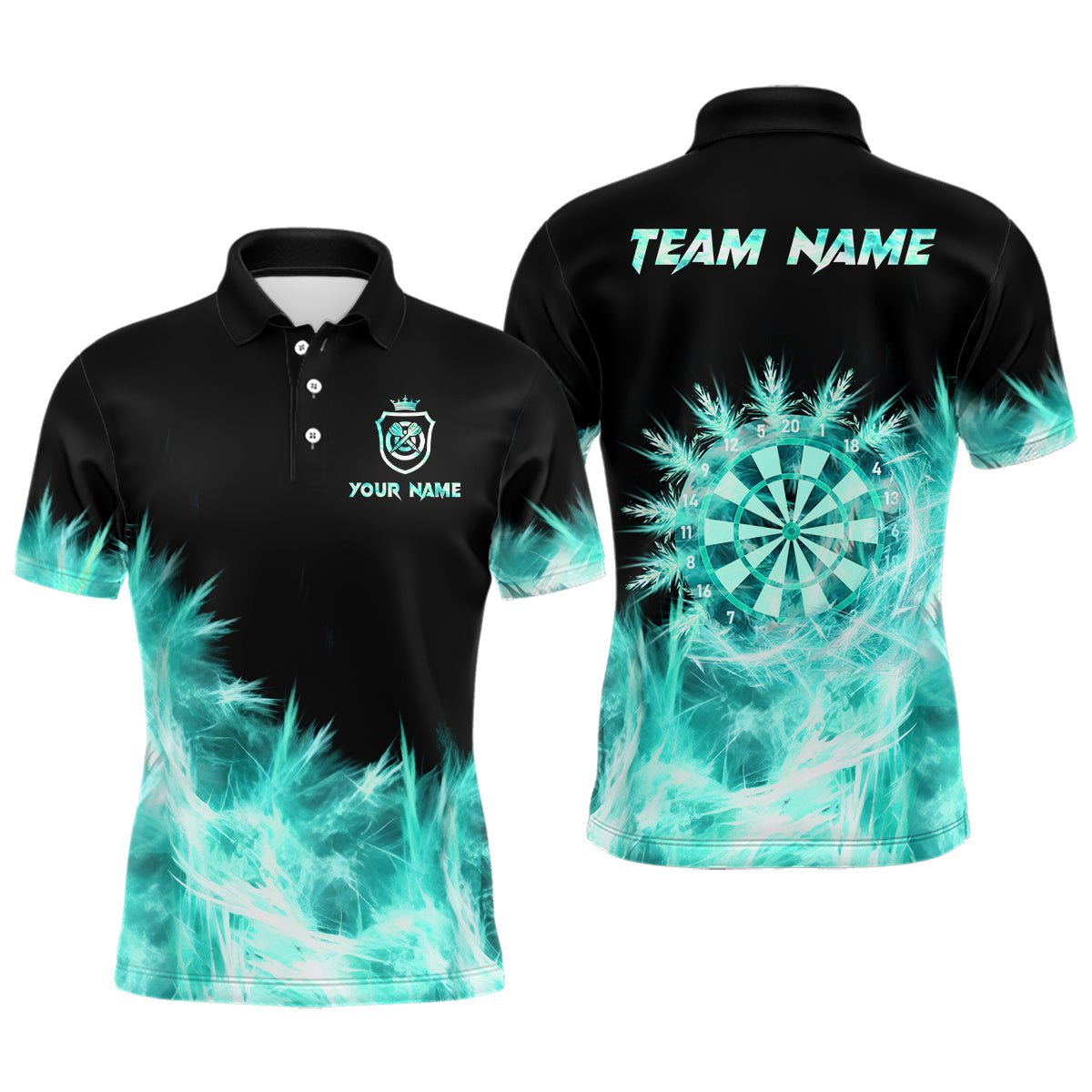 Herren Icy Turquoise Darts Polo & Quarter Zip Shirt - Individuelles Team Dart Trikot T2577 - Outfitsuche