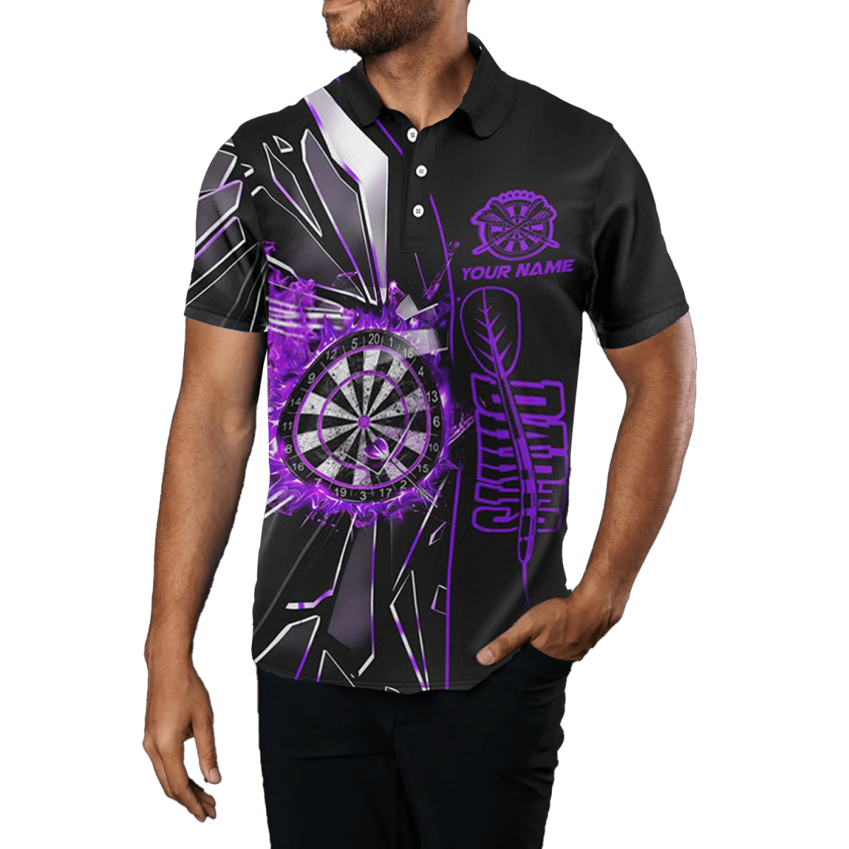 Herren lila Break - Glas 3D - Darts Custom Polo T1997 - Outfitsuche