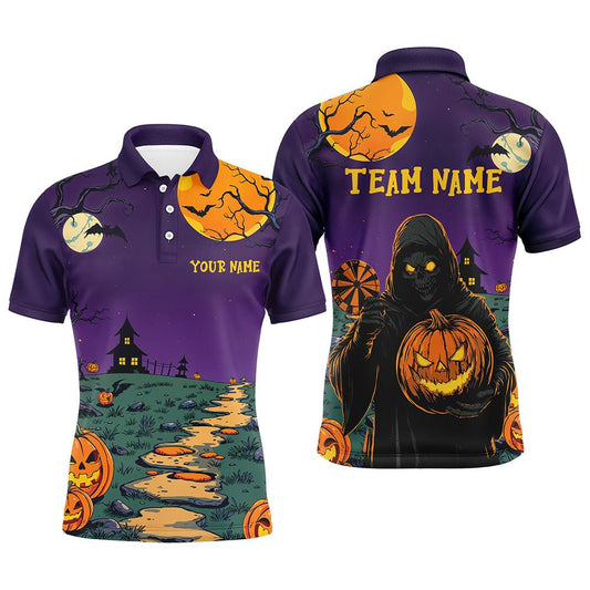 Herren Lila Halloween Spuknacht Dartshirt - Gruselige Skelett T2738 - Outfitsuche