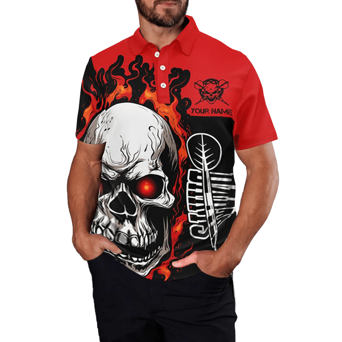 Herren Multi - Farbige Darts Skull Flame Polo & Quarter - Zip Shirts T1544 - Outfitsuche