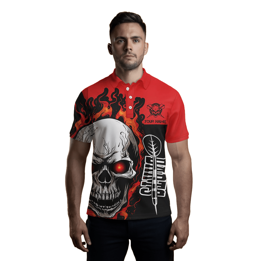 Herren Multi - Farbige Darts Skull Flame Polo & Quarter - Zip Shirts T1544 - Outfitsuche