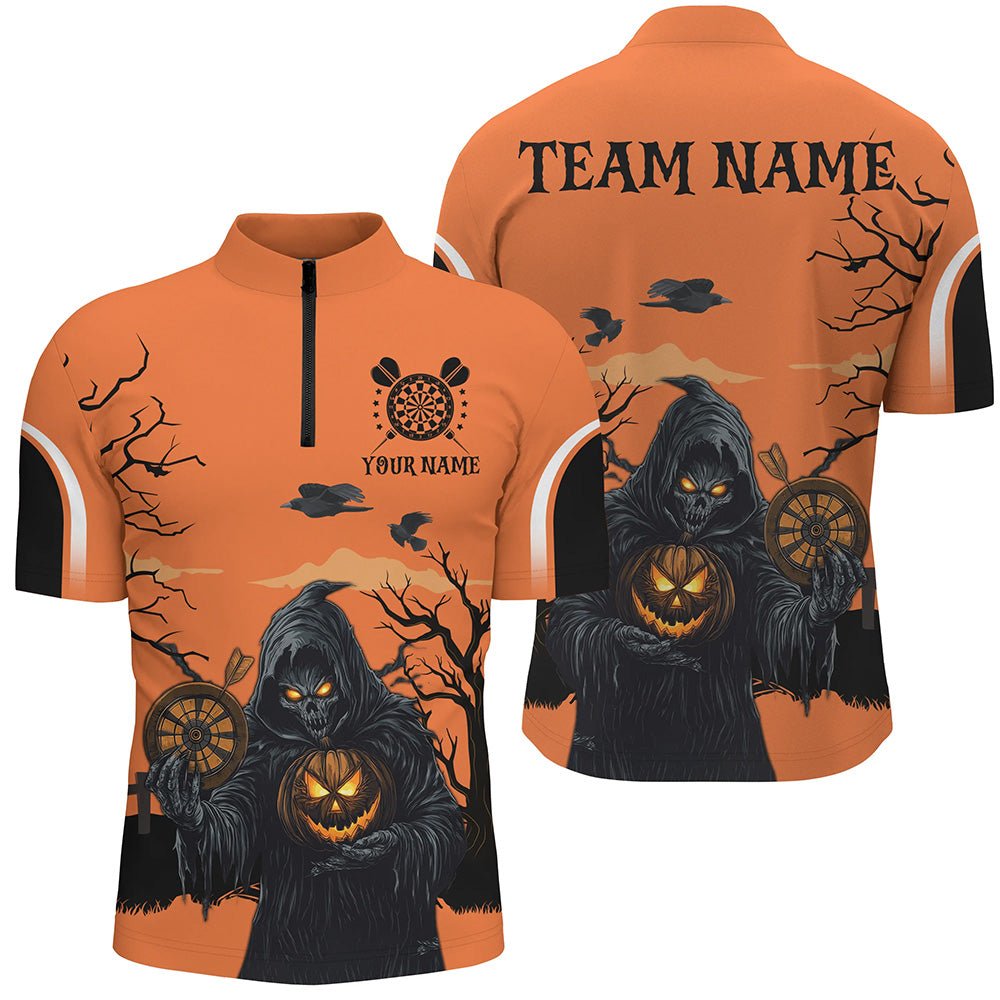 Herren Orange Gruseliges Skelett Halloween Dart Shirt T2686 - Outfitsuche