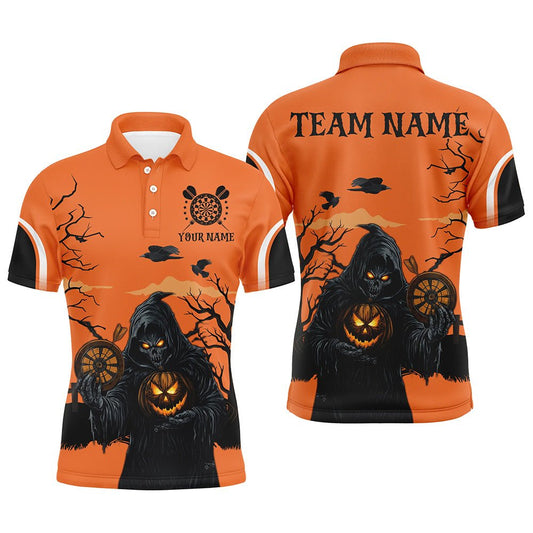 Herren Orange Gruseliges Skelett Halloween Dart Shirt T2686 - Outfitsuche