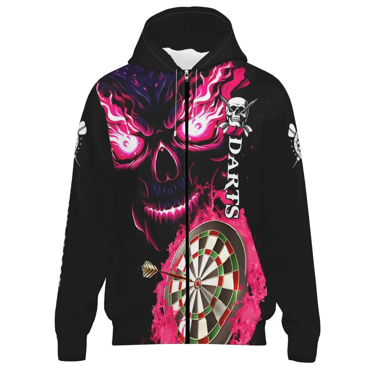 Herren Personalisierte Darts Kapuzenjacke Dartscheibe mit Flammenschädel - individuelle Team Jacke T2954 - Outfitsuche