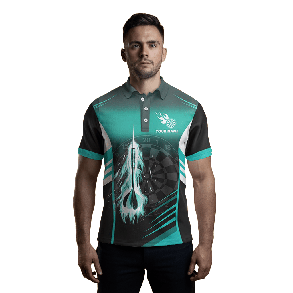 Herren Personalisierte Feuermuster Pfeil Dart Polo Shirt - Türkis T1407 - Outfitsuche